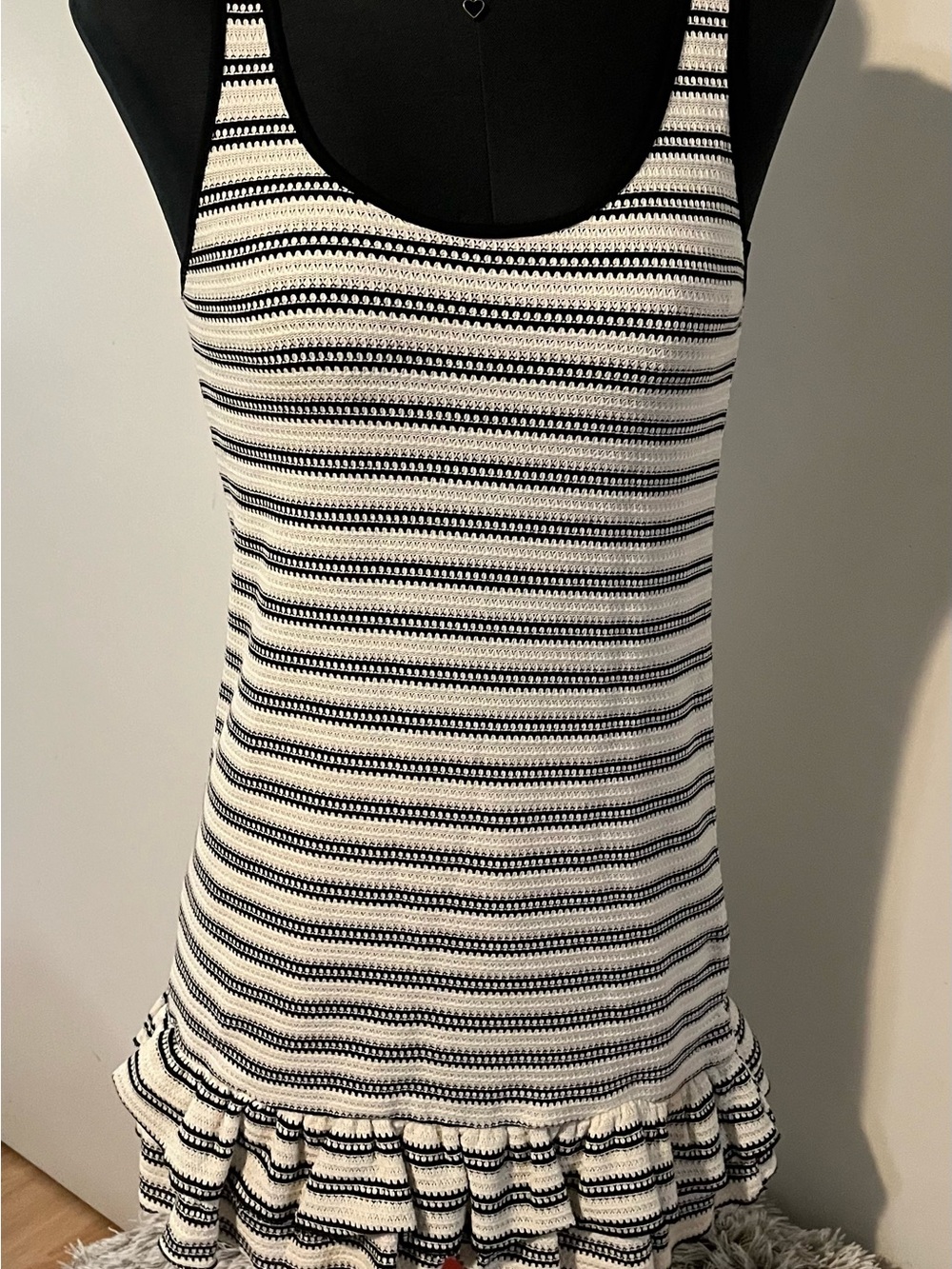 Striped Black and White Ruffle-Hem Mini dress